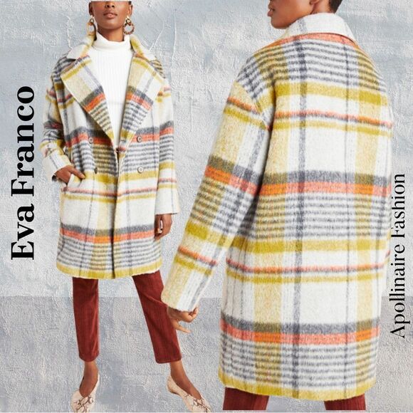 EVA FRANCO FOR ANTHROPOLOGIE CAMILLE FAUX FUR COAT IN GREY MULTI XL NEW - Picture 1 of 8